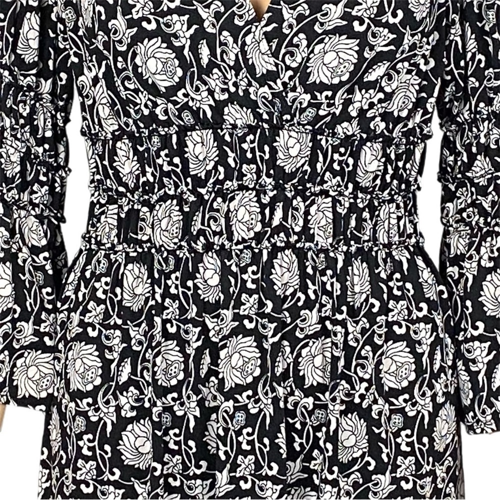 MAX STUDIO black & ivory surplice dress with shirred waist/sleeves. Medium. EUC - Picture 3 of 12